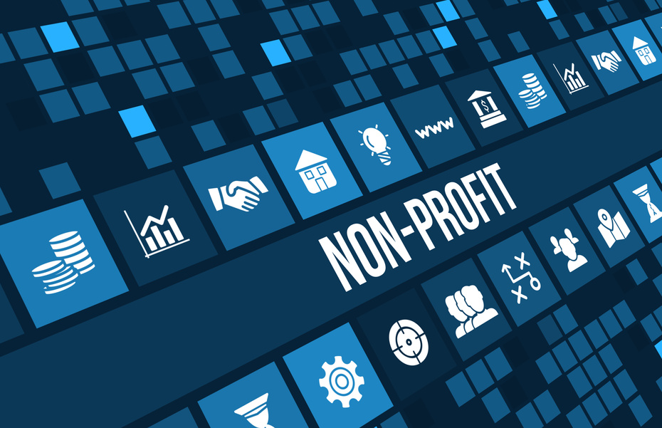 Nonprofit concept image with business icons and copyspace.